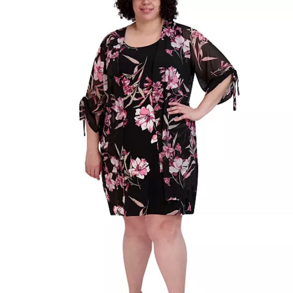 Sandra Darren Black and Pink Floral Dress